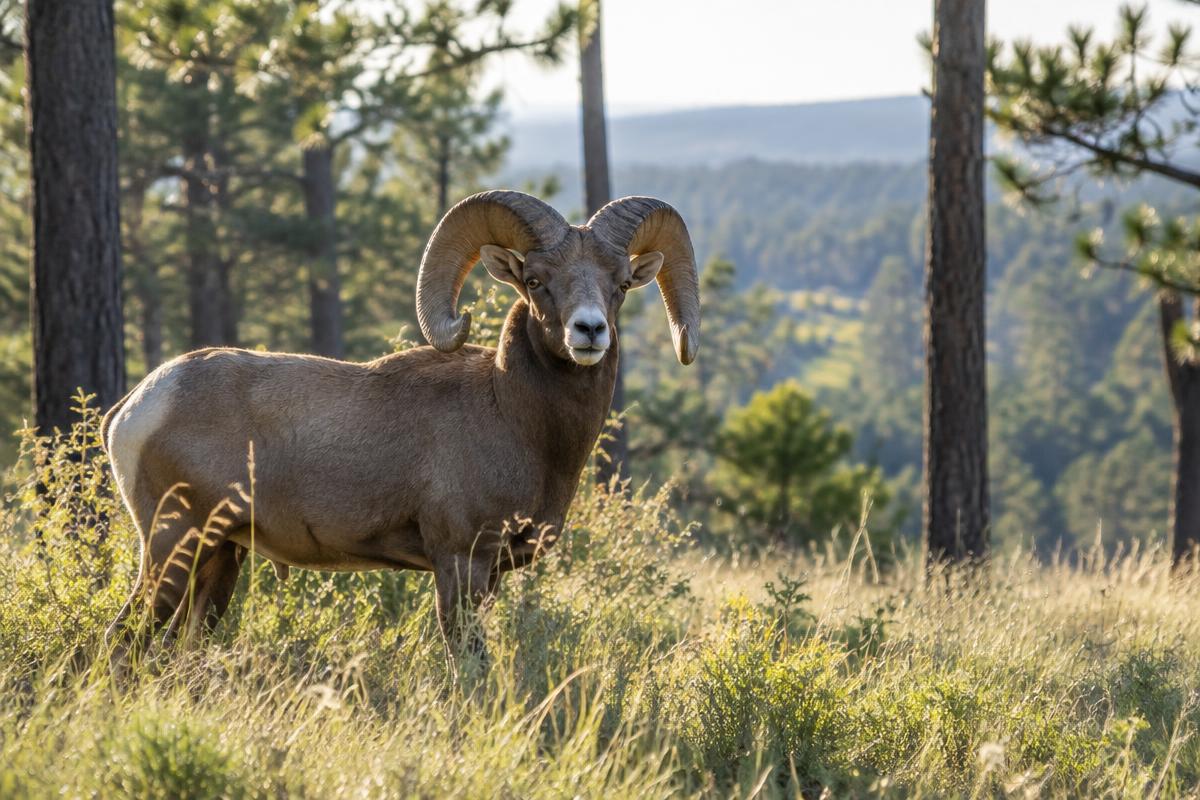 Living ram in open woodland on a Texas ranch